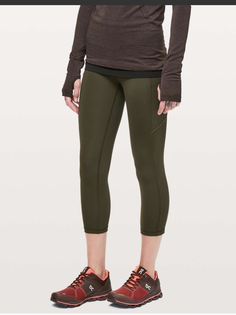 Lululemon Pace Rival Cropped Leggings Olive Green 21” Size 4 Pocket Capri